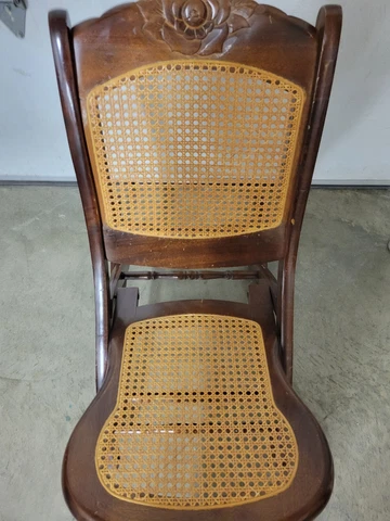 Vintage Folding Wood And Cane Victorian Style Rocking Chair With Floral Carvings Cover