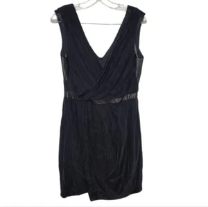 RAG & BONE 100% Silk & Leather Sleeveless Black V-Neck Dress Women's 8 - Picture 1 of 11