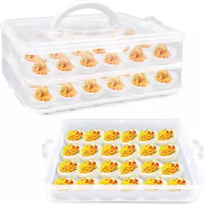 2-Layer Deviled Egg Holder with Lid - 48 Slot Plastic Carrier Tray - Picture 1 of 12
