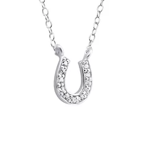 Hufeisen Glücksbringer Halskette 925 Silber - Kinder Mädchen Damen Deko Kette - Picture 1 of 5