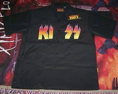 NEW Vintage 2002 KISS Catalog Dragonfly Embroidered Flames Button Dress Shirt XL - Image 1 of 4