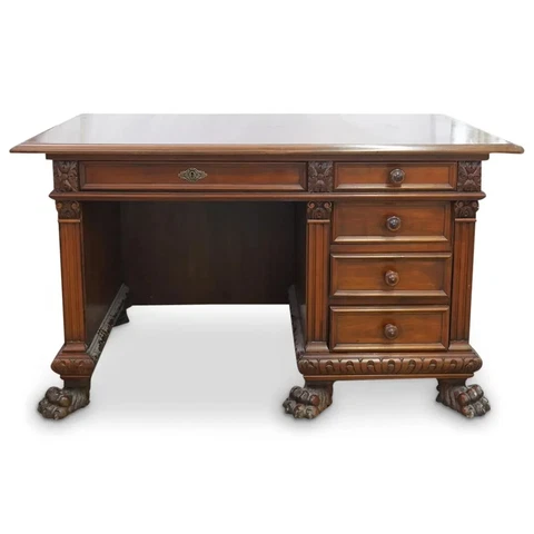Antique French Revival Walnut Carved Desk Cover