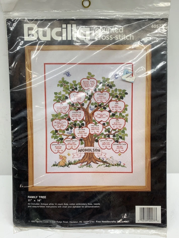 Bucilla 40577 Family Tree Cross Stitch Kit Apples 1993 11x14 NOS