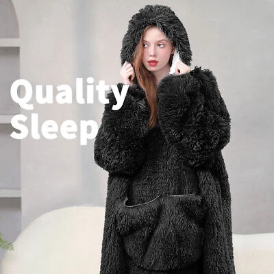 FREETOO Hoodie Decke mit Ärmeln und Kapuze, Sherpa Kuschelpullover Damen, 2 Farb - Bild 1 von 4