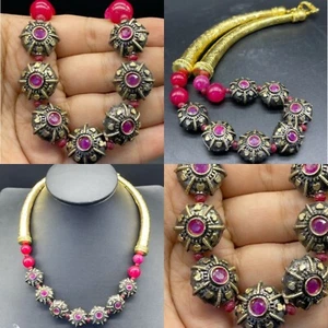  Original India Ruby stone Silver Gold plated Stunning Wonderful Necklace - Picture 1 of 3