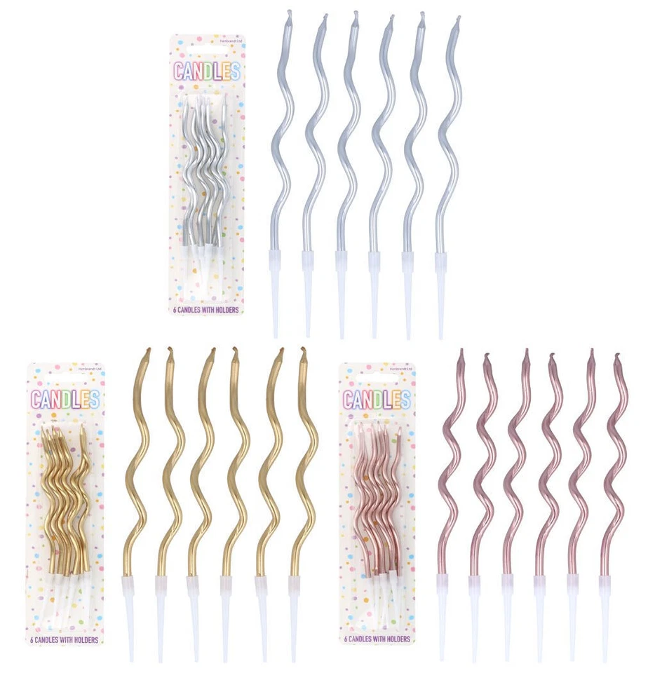 Высокие волнистые праздничные свечи и держатели - металлик 12 см спираль закручивающаяся для взрослых годовщина - Изображение 1 из 1