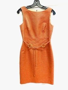 DAVID MEISTER Orange Tweed Bamboo Belted Tie Waist 70's Mod Cocktail Dress 4 US - Picture 1 of 6