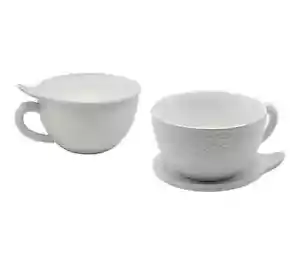 Juego de 2 tazas de sopa Temp-tations White Woodland con tapa plato "Mug-a-Bowl" NUEVO - Imagen 1 de 7