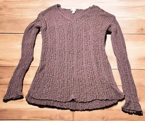 Full Tilt Sweater Womens Rose Light Cotton Side Slit V-Neck Long Sleeve Pullover - Picture 1 of 6
