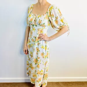 FAITHFULL THE BRAND Sz 8 Primrose Midi Dress In Velma Floral Print Peach NWT - Foto 1 di 12