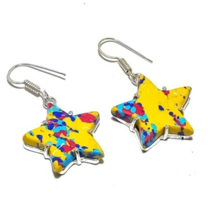 Xmas Star - Mosaic Balloon Turquoise Gemstone Silver Earring 1.7" O128 - Picture 1 of 5