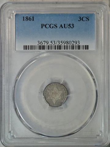 1861 3 cent silver, PCGS AU53..........Type Coin Company Cover