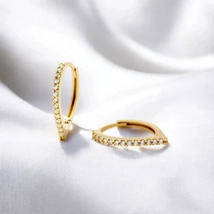 Lab Grown Diamond Womens Hoop Earrings 0.20 Ct Round Cut Solid 14k Yellow Gold - Picture 1 of 9