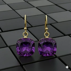 Purple Amethyst Cushion Gemstone Handmade 925 Sterling Silver Jewelry Earring - Picture 1 of 3