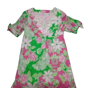 Abito donna Lilly Pulitzer ricamato manica corta cotone taglia 12 verde rosa - Foto 1 di 9