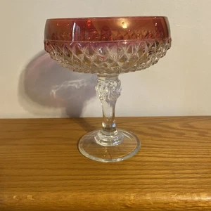 Vintage Indiana Glass Ruby Flash Diamond Point Pedestal Compote Candy Dish - Picture 1 of 5