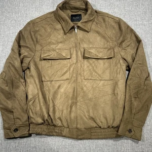 Porter & Ash Kunstleder Bomberjacke durchgehender Reißverschluss Herren Medium Beige Militär - Bild 1 von 12