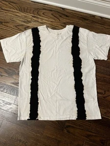 Elwood Shirt Mens Medium Off White Striped Single Stitch Tee - Picture 1 of 8