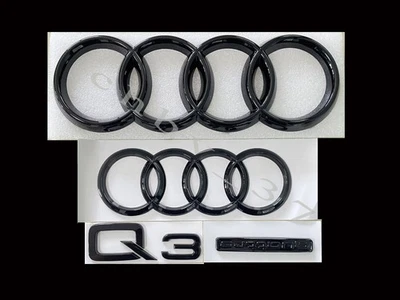 Nuevo Juego de 4 insignias Quattro logotipo de maletero negro brillante emblema anillos traseros delanteros Audi Q3 Foto 1 de 4