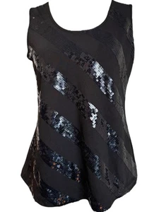 Covington Petite Tanktop schwarz Pailletten ärmellos Party Shirt Damen MP - Bild 1 von 11