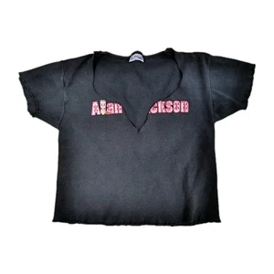 Alan Jackson Vintage 1990s Black Baby Doll Style Womens Tshirt Vneck Logo Small - Picture 1 of 6