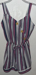 Love 2 Be Loved Sleeveless One Piece Romper Shorts Girls Size 7 Striped - Picture 1 of 6