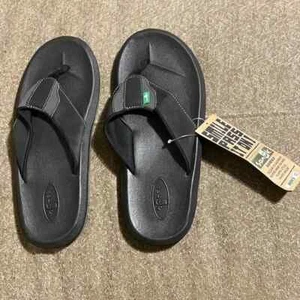 New RARE Mens SANUK SLACKER Black Surfer Beach Comfort Durable Sandals Flip Flop - Picture 1 of 7