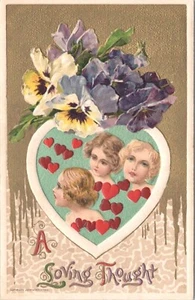 Hermosa postal firmada por San Valentín John Winsch querubines 1910 flores lámina de oro - Imagen 1 de 2