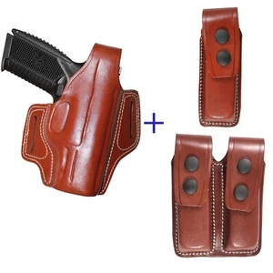 Handgefertigtes Leder OWB Carry Daumenbruch Waffenholster mit Magazintasche (braun) - Bild 1 von 46