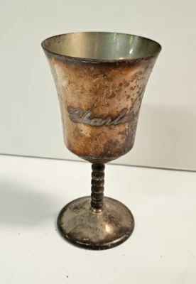 Piccolo Antico Argento Calice - Inciso Con il Nome ' Carlo' - Buono Stato - Immagine 1 di 2