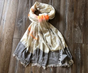 MALA ALISHA Womens Scarf Shawl Gray Orange Large Auth Rare - Picture 1 of 6