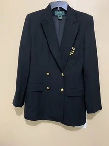 Lauren Ralph Lauren Black Wool Long Sleeve Double Breasted Womens Blazer Size 4 - Picture 1 of 12