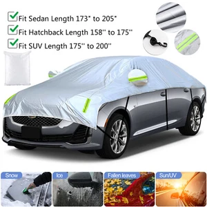 173"-205'' Half Car Covers All Weather Protection Fit For Sedan Hatchback SUV US - Picture 1 of 17