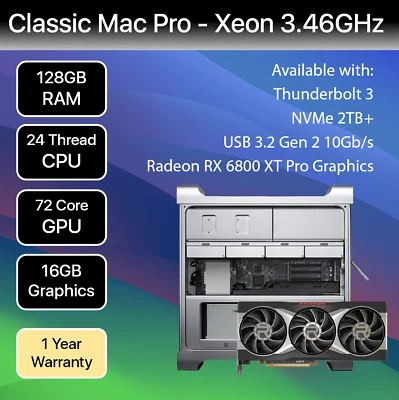 Mac Pro 5,1 | 12 Core 3.46GHz | 128GB RAM | RX 6800 XT 16GB GPU | MacOS 12 - Image 1 of 4