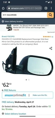 Espejo de puerta derecho, Honda CR-V OEM #76208-TOA-A11 Foto 1 de 2