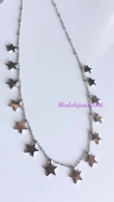 Collana Girocollo acciaio chirurgico colore argento con Stelle Stella Pendenti - Immagine 1 di 2