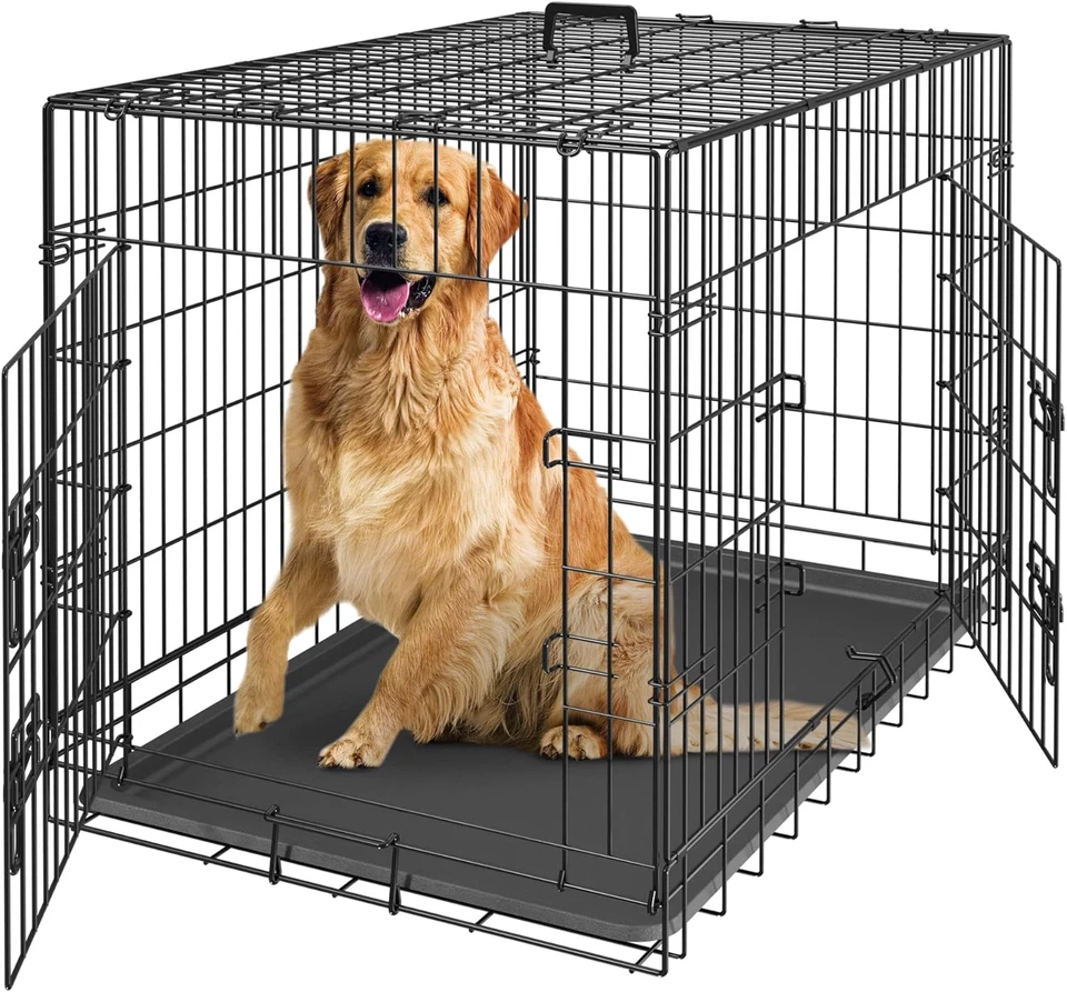 ZENY 30/36/42 Inch Dog Crate Double Door Folding Metal Dog or Pet Crate Kennel w