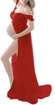 Off-shoulder Maternity Pregnancy Photoshoot Gown Red, Lace, Sheer Open Belly New - Image 1 of 3