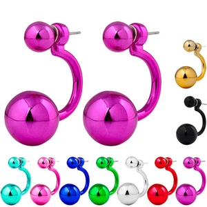 Para mujeres/niñas: Pendientes de perchero retro de doble/doble bola, pulidos y gota - Imagen 1 de 15