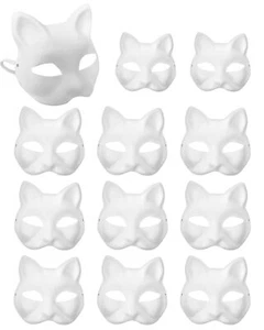 12 Pcs White Paper Cat Masks to Painted for Kids DIY Crafts Costume Cosplay - Picture 1 of 6