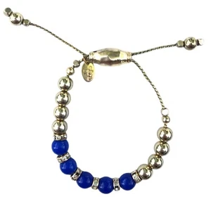 CARA NY Women's Adjustable Gold Tone Blue Bead and Rhinestone Slide Bracelet - Foto 1 di 8