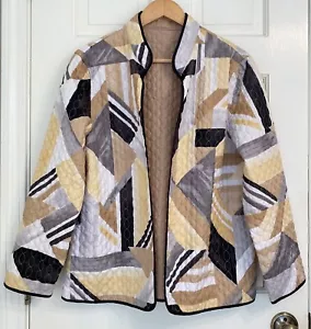 Handgefertigte gesteppte Jacke wendbar geometrisch hellbraun schwarz gelb grau Patchwork M/L - Bild 1 von 15