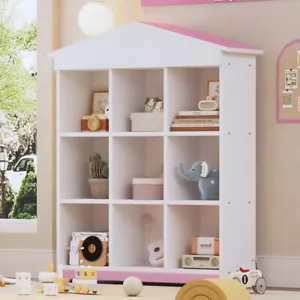 House-shaped Rack with Nine Compartments, Three-layer Storage Shelf, White+Pink - Picture 1 of 10
