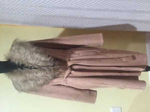 Ladies alice blue faux suede coat 2X Camel/Beige Unlined Detachable Collar NWT - Picture 1 of 11