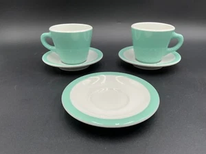Vtg SHENANGO China USA Restaurant Ware Pair of Cups & Saucers Turquoise 5pcs - Picture 1 of 4