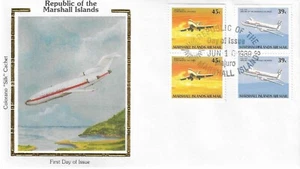 Airmail Wings Aircraft Airplanes Marshall Islands Gold Colorano Silk FDC 1989 - Picture 1 of 1