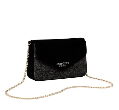 Jimmy Choo Negro Terciopelo Brillo Bandolera Noche Bolso Bandolera Cartera NUEVO Foto 1 de 4