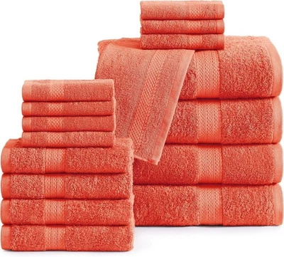 100%美化棉豪华浴室毛巾套装 - 16 件套 - 超柔软蓬松  — 第 1/4 张图片