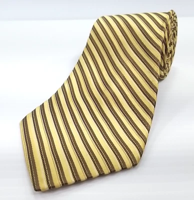 Corbata de lujo Farentino Ferre dorada marrón a rayas tejida seda 62" x 3,5" Foto 1 de 4