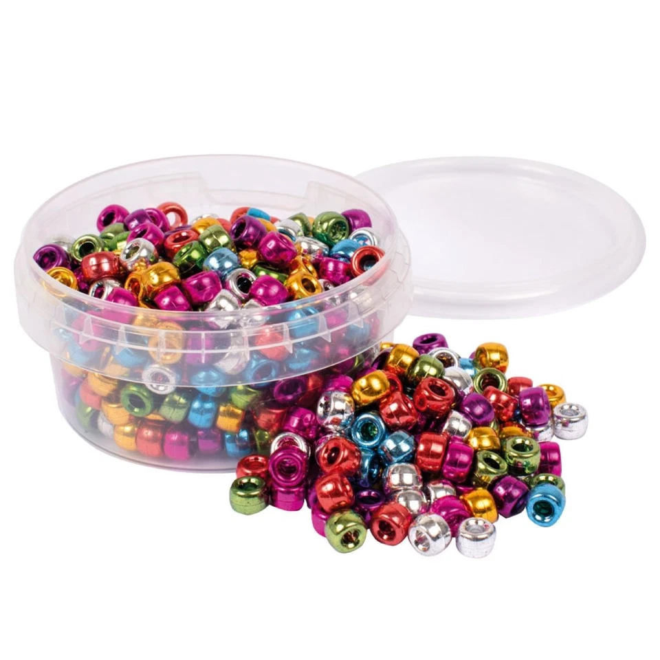 Playbox Pony Perlen metallisch – 300 bunte Perlen in Dose | Bastelset für Kinder - Bild 1 von 1